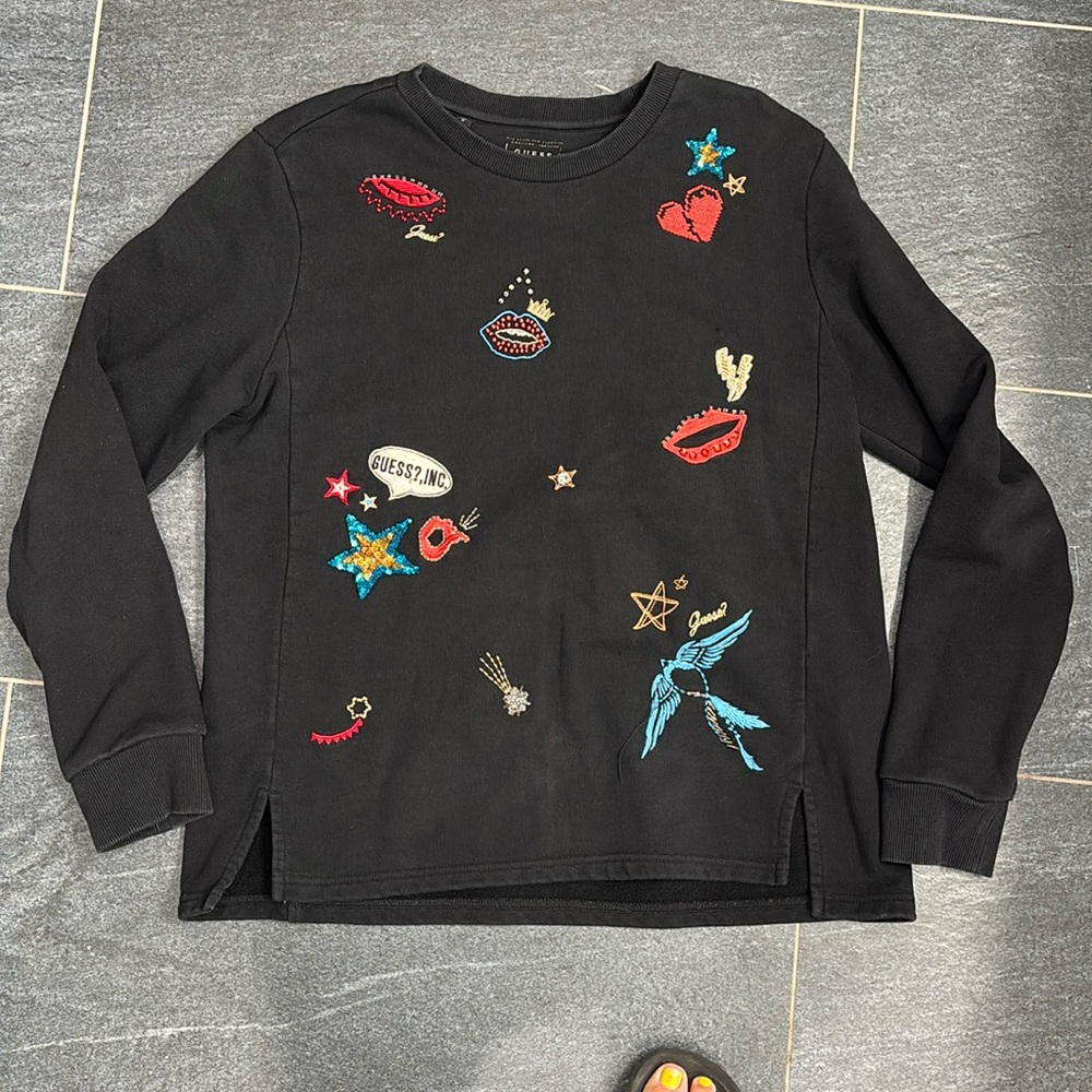 GUESS Black Long Sleeve with Colorful Embroidery